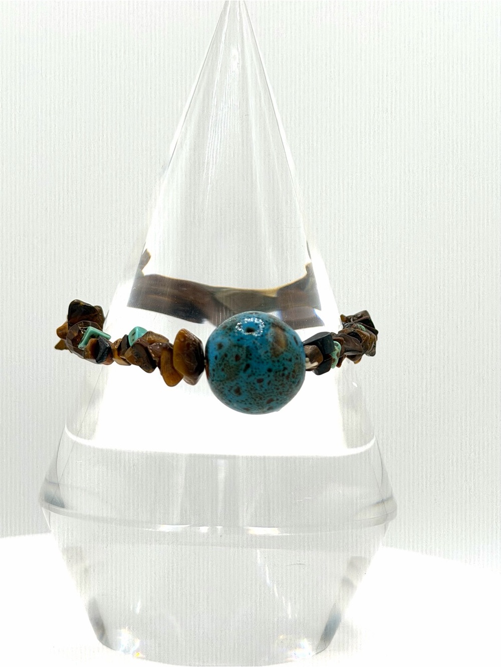 Natural Tigers Eye Stone Brown & Turquoise Blue Colors Stretch Bracelet Jewelry